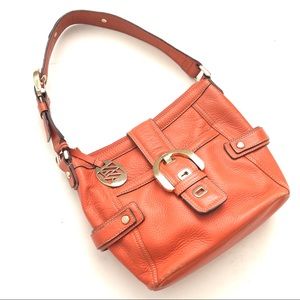 Anne Klein Pebbled Orange Leather Shoulder Bag